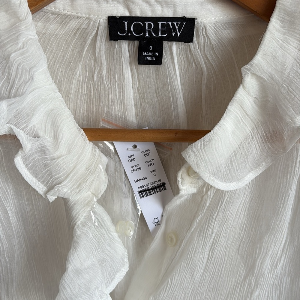 J. Crew Ruffle button-up shirt in crinkle chiffon Womens 0 Ivory‎ - Picture 3 of 9